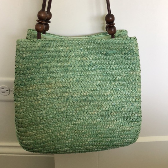 LIKE NEW Mint Green Raffia Beaded Handbag - Picture 2 of 7